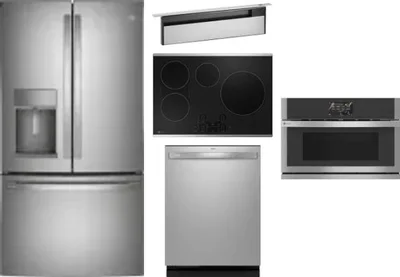 5 Piece Package Includes Refrigerator, Cooktop, Wall Oven, Hood And Dishwasher